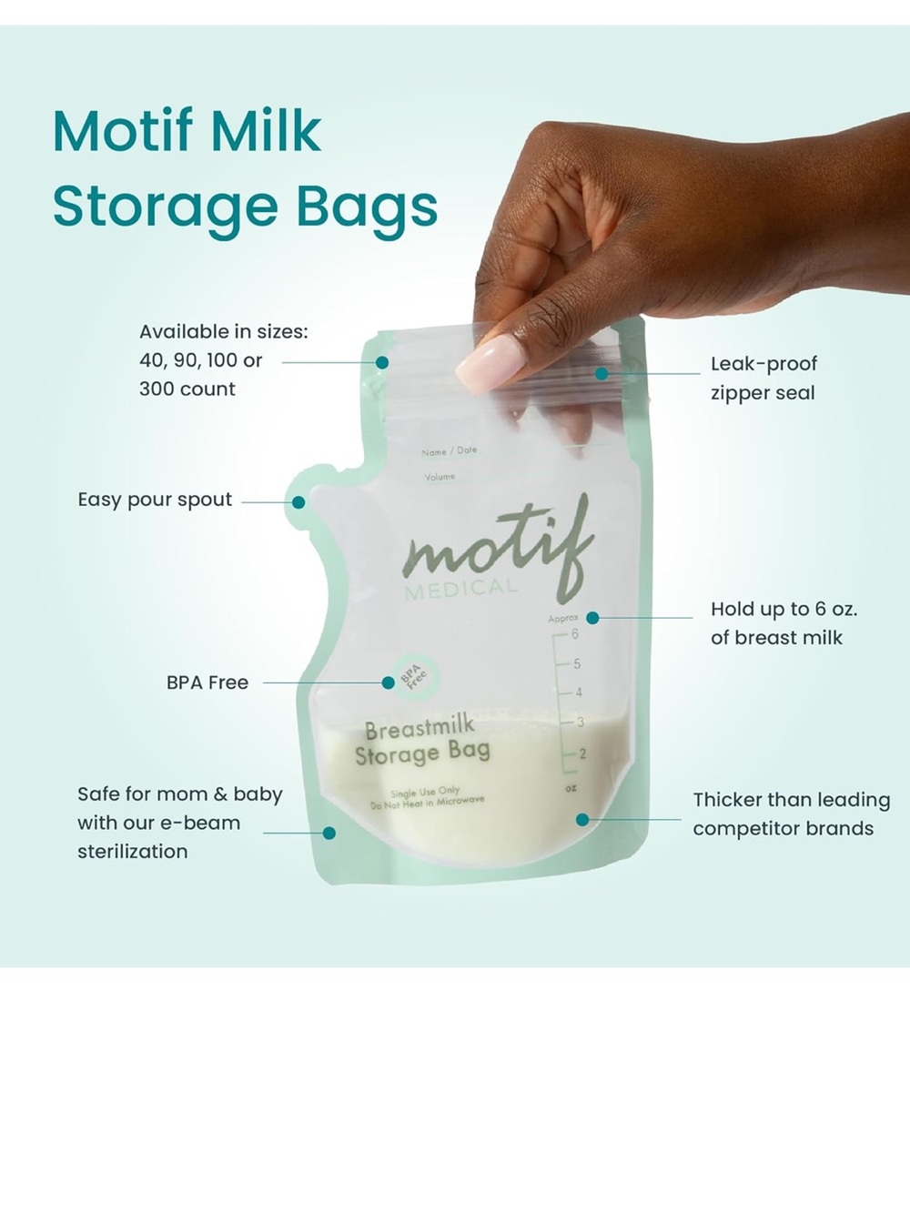 Motif White Breastmilk Storage Bags - 100 Count- NWT UNOPENED PACKAGING